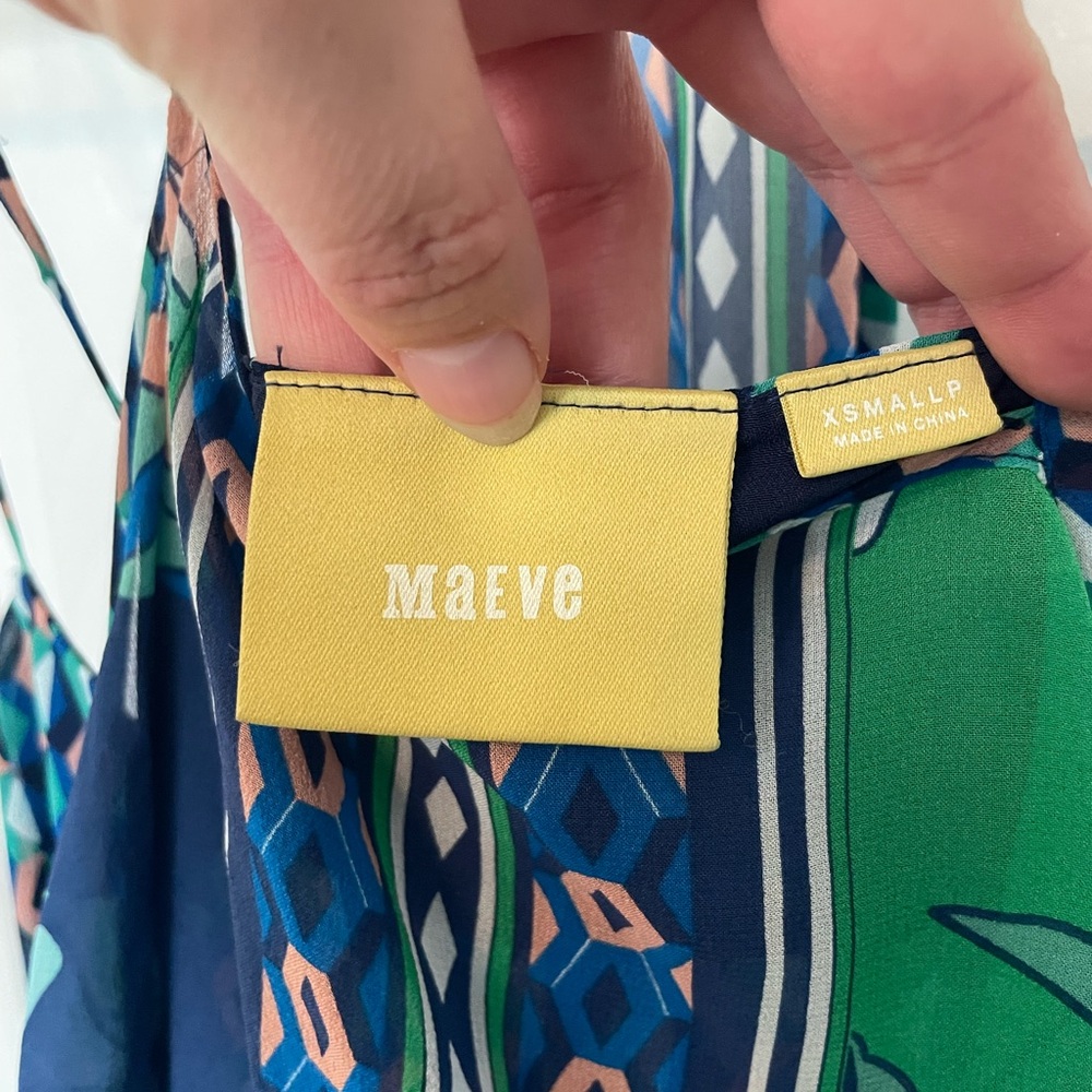 Anthropologie Maeve Laurel silk dress in blue and green with a floral pattern - Picture 4 of 5